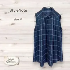 StyleNote ノースリーブシャツ シアー素材 チェック ネイビー 軽やかのサムネイル