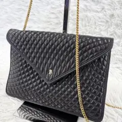 Bally バリー キルティング レザー チェーンショルダーバッグ ブラック