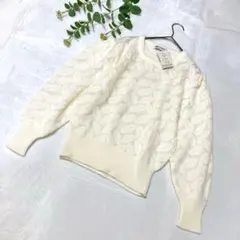Cecilene【新品】長袖ニットセーター　透かし編み　オフホワイト　M　日本製のサムネイル