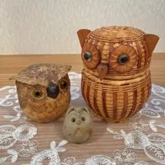 昭和レトロ ふくろう ラタン 竹細工 小物入れ - メルカリ