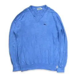 70sラコステIZOD LACOSTE Vネックニットセーター糸巻きタグ青ワニ