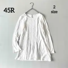 5663 45R　ピンタックブラウス　レース　フリル　ホワイト　長袖ブラウスのサムネイル