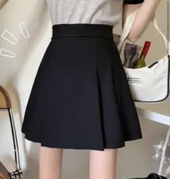 新品黒 プリーツミニスカート ハイウエストフレア