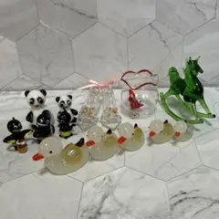 【美品／にわとり＋おまけ付き】陶器 ガラス細工 動物鳥置物セット5点 美品／にわとり＋おまけ付き】陶器 ガラス細工 動物鳥置物セット5点