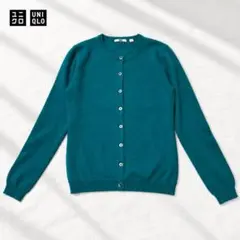​ユニクロ カシミヤ100% クルーネックカーディガン グリーン Sサイズ