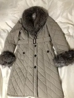 ELLE キルティング ファー付きロングコート