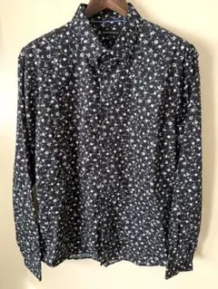 JONATHAN ADAMS 濃紺地花柄長袖シャツ XL