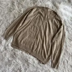 ジーユー GU ニット ベージュ L 長袖 Vネック サイドスリット