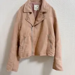 美品 アースミュージック＆エコロジー スエード調 ライダースジャケット ピンク