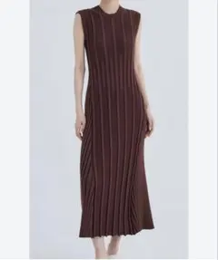 ブラウン ストライプ ノースリーブニットワンピース