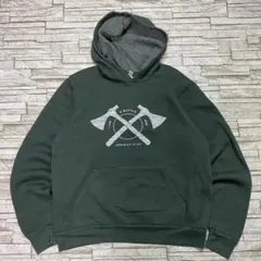 USA古着 スウェットパーカー グリーン バトルアックス ビッグプリント