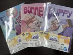 ワンピース一番くじ　思い描く未来　ルフィ&ボニー　クリアファイル&ステッカー3枚