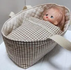 メルちゃん ハンドメイド クーファン ソランちゃん お布団 チェック ブラウン