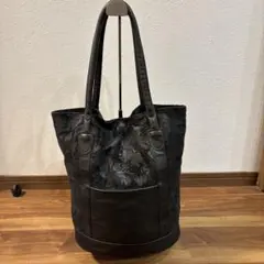 양품 IBIZA 이비자 꽃무늬 캠퍼스×가죽 정품 가죽 토트 백 양동이