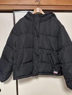 JaVa コラボショート丈フード付き中綿フェイクダウンコート(ブラック/L)