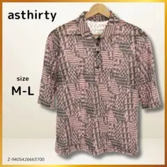 asthirty トップス ポロシャツ 半袖 スタンダードカラー 総柄 M-L