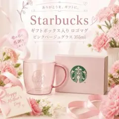 新品未使用箱あり。ギフトボックス入り耐熱グラスロゴマグピンクベージュ355ml