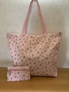 【ポーチ付き】レスポートサック 花柄ピンクトートバッグ