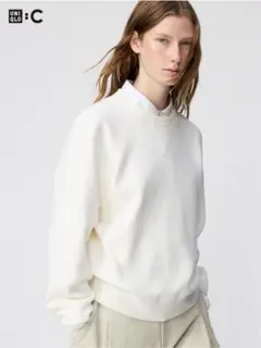 UNIQLO ユニクロ スムースコットンクルーネックセーター オフホワイト Lのサムネイル