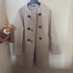 ダッフルコート　ノーカラー(フード脱着可能)ベージュ