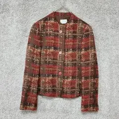 3072 ノーカラージャケット 11AR ツイード イタリア生地 赤系 厚手