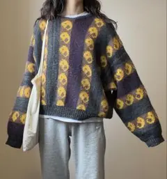 vintage 総柄　ニット　ボリュームスリーブ