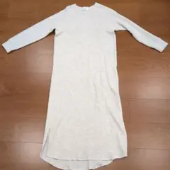 Lowrys FARM　Waffle長袖ワンピース ライトグレー スリット入り