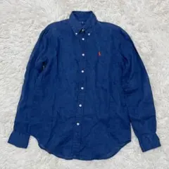 【美品】RALPH LAUREN リネンシャツ　ボタンダウンシャツ　ネイビー　S
