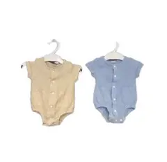 【ベビー】コットンロンパース 2色セット ベージュ・水色