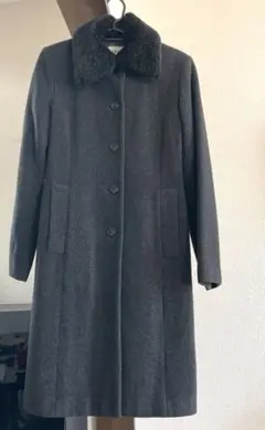 毛100% MICHEL KLEINロングコート　チャコールグレー 襟取外し