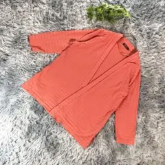 DECOY【LL】リブ編み カーディガン オレンジ 刺繍ロゴ 秋冬コーデ