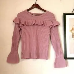 GRL ベルスリーブフリルニットトップス　リブニット　ガーリー　着回し