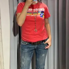 平成SURFSOUNDちびTピチT英字両面プリントハイビスカスy2kギャル