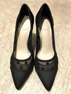 【RANDA】シースルー　ドット柄パンプス 23.0センチ（ブラック）