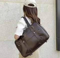 スクールバッグ ブラウン PUレザー A4 スクバ高校生 合皮茶色