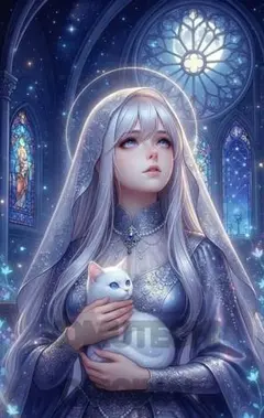 コムテチオリジナル　聖女と猫　デジタルアート　2Lサイズ