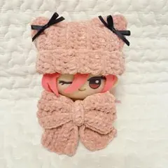ちびぐるみ ぬい服 猫耳ニット帽 リボンセット ラメピンク 編み物