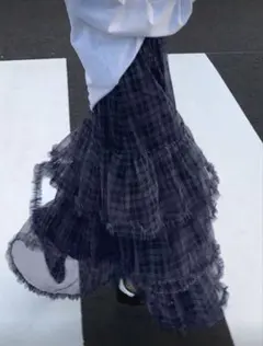 SHEIN FRIFUL チェック柄 チュールレイヤード ロングスカート