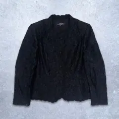 【美品】ブラック レースジャケット ノーカラー 長袖 上品　花柄　フォーマル