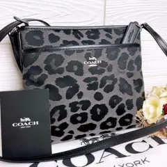 未使用☆COACHコーチ ショルダーバッグ レオパード豹柄 キャンバス 黒