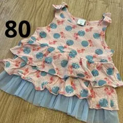 ミニーちゃん　ノースリーブ　トップス　80 ピンク　フリル　ディズニー　水玉