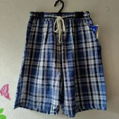 新品 紳士 チェック柄 ハーフパンツ前とじ M-Lサイズ ブルー