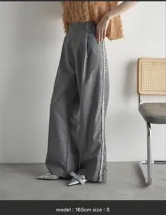 THEYON グリッターフリンジサイドラインスラックス　グレー　S