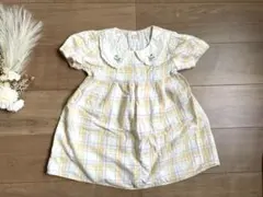 【美品】tete a teteイエローチェック柄 半袖 ワンピース 刺繍襟のサムネイル