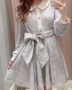 evelyn エブリン ビジュー付き レース ワンピース アイスグレー 量産型
