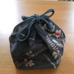 和装 浴衣用　巾着　グレーお花柄