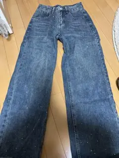 solleim ラインストーンヴィンテージセミワイドデニム