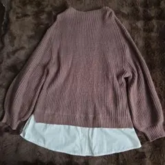 ブラウン ニット M レイヤード バルーンスリーブ