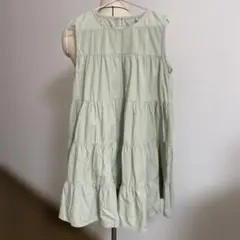 パステルグリーンノースリーブ ティアードワンピース