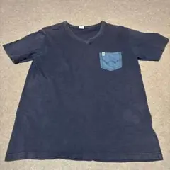 EDWIN エドウィン Vネック デニムポケット Tシャツ M 紺ネイビー